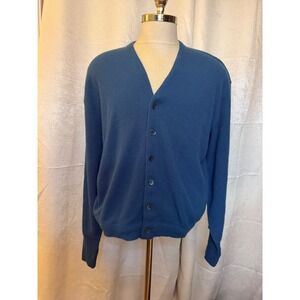 VTG Lord Jeff Blue V-Neck Cardigan Sweater XL 100% Orlon Acrylic USA